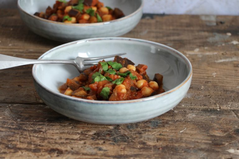 Confit d’Aubergine, Tomate et Pois chiches
