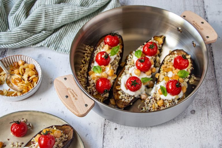 Aubergines rôties, Tomates Cerises et Quinoa